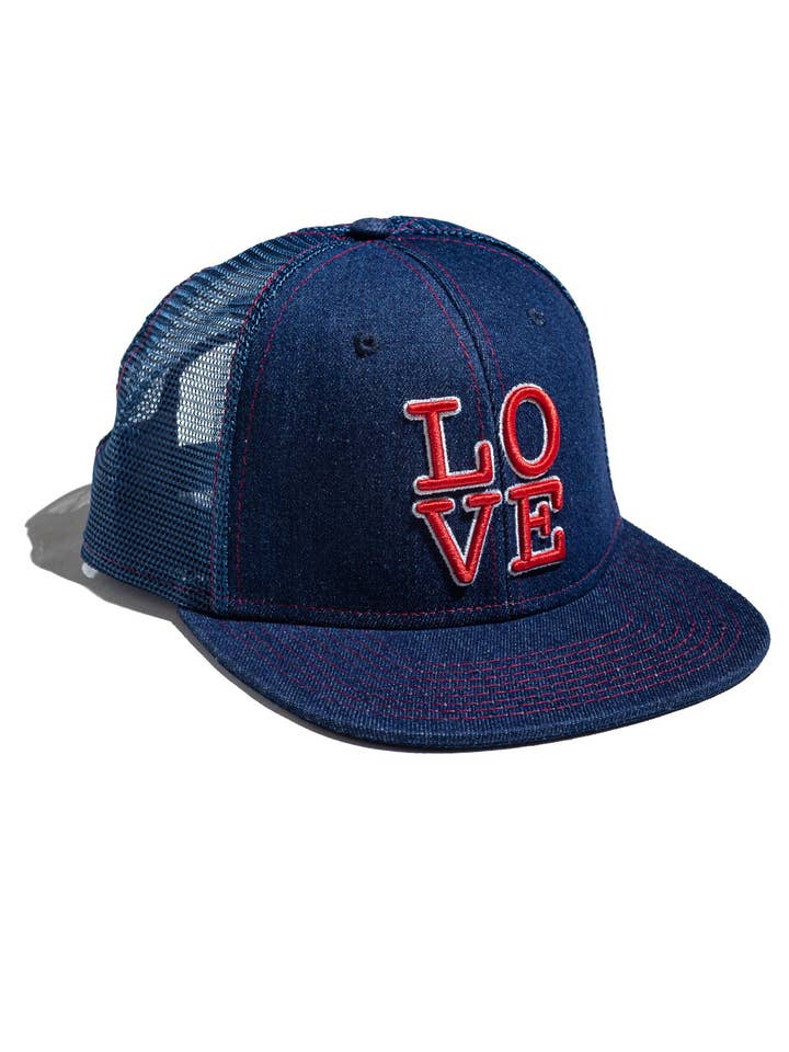 LOVE Snapback; Navy Denim & Trucker Mesh for wholesale by SOUNDOFF
