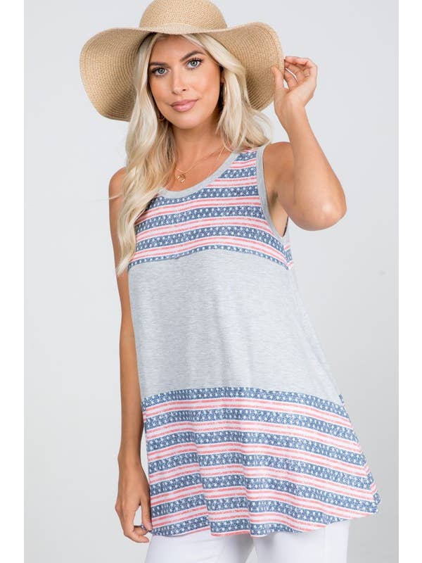 Gris Camiseta sin mangas con diseño de borde raro con diseño de bandera estadounidense de venta al por mayor en Faire