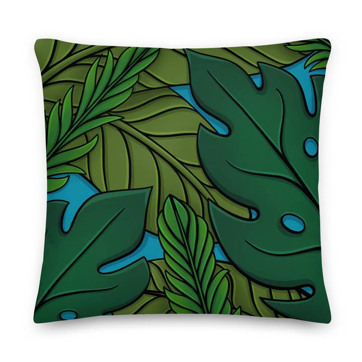 Coussin Tropical Leaves pour la vente par emilyckohl