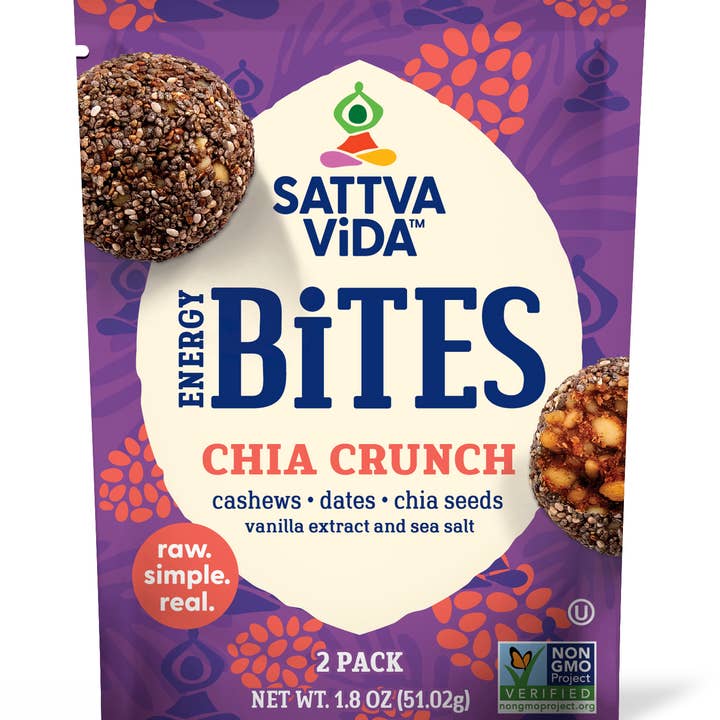 Chia Crunch Energy Bites, 2pack (10 per case) for wholesale by Sattva Vida