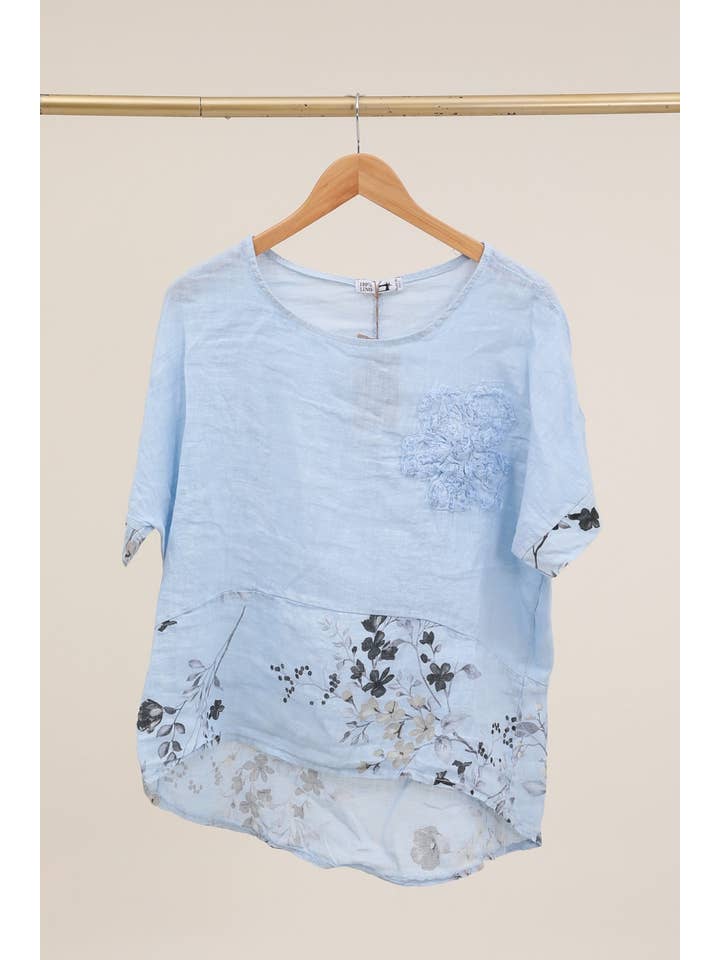 LÉA & LUC - Wholesale Tunic - Women's - Printed blouse with a flower in 100% Linen REF. 12062