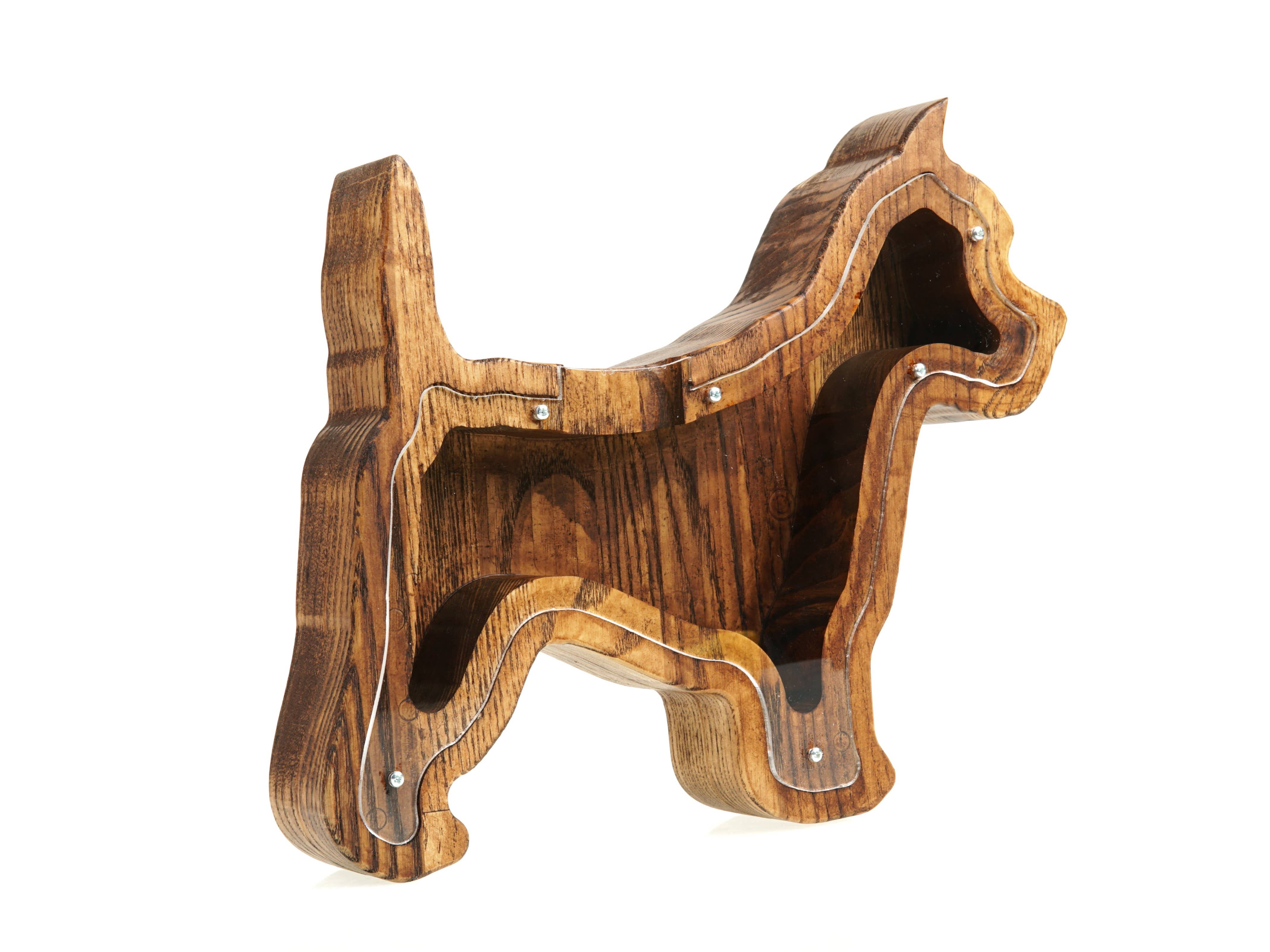 PromiDesign - Venta al por mayor Tarro de monedas/hucha de cerdito - Hucha de Madera con Forma de Perro (M, Marrón)2
