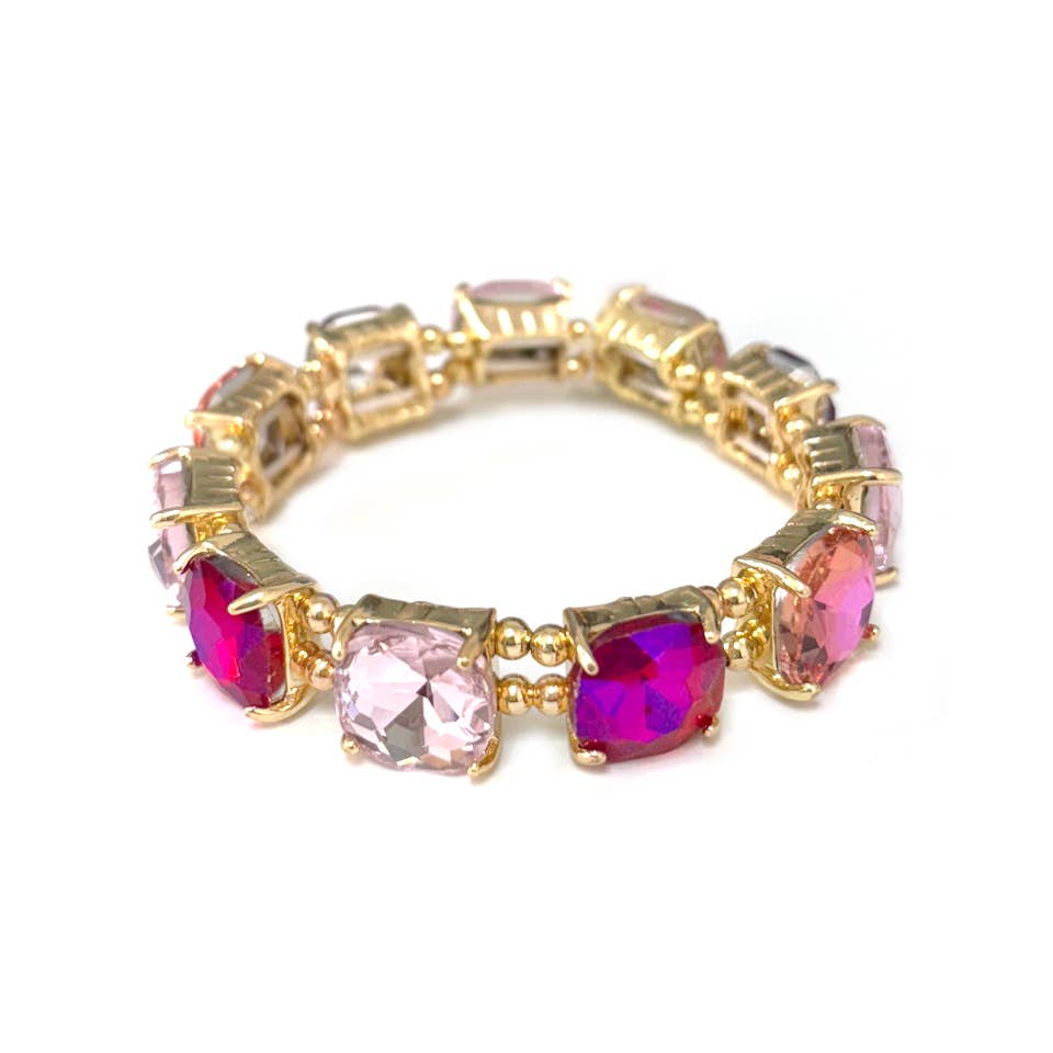 StarryNYC - Vendita all'ingrosso Braccialetto con ciondolo/pendente - Bracciale elasticizzato con cristalli in vetro tagliato a cuscino18