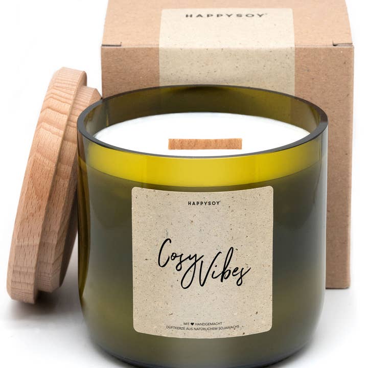 Candela profumata in bottiglia di vino riciclata | Cosy Vibes! per la vendita all'ingrosso da parte di Happysoy