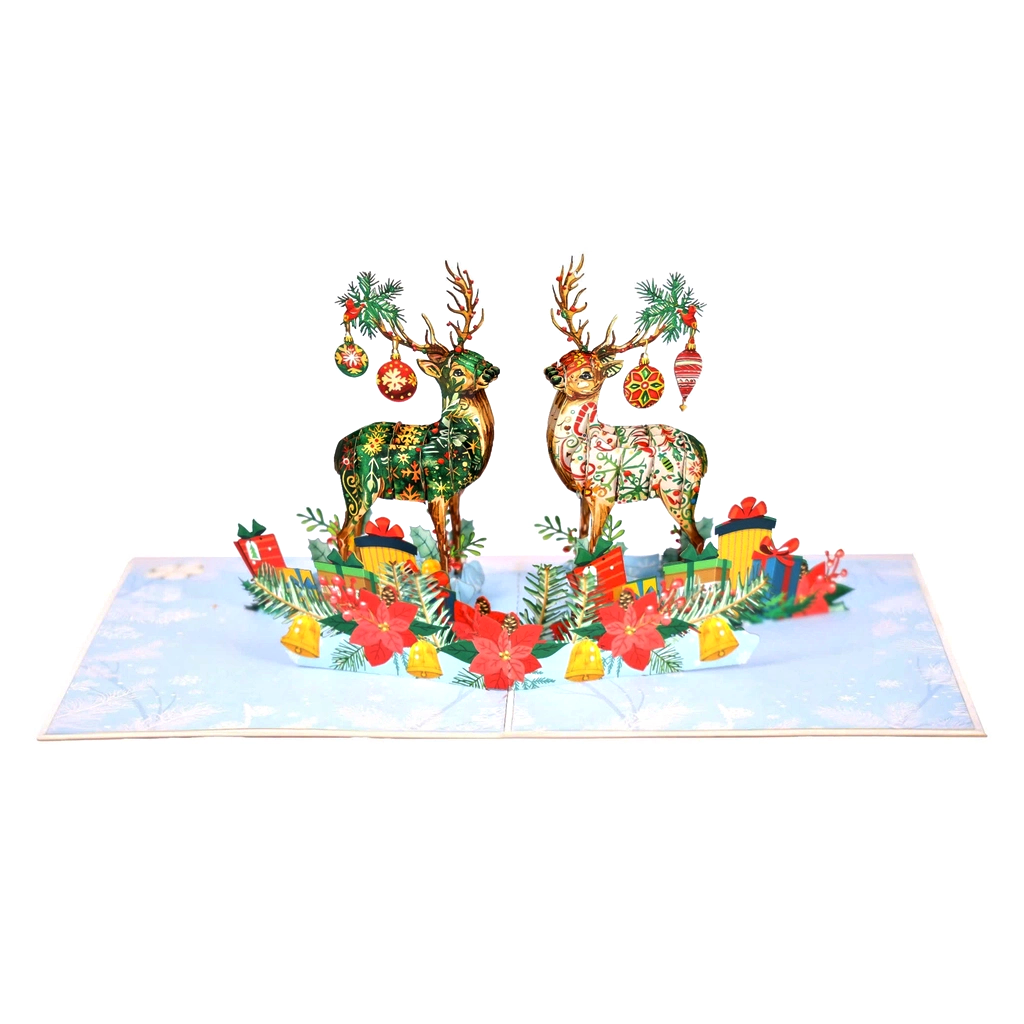 Wonder Paper Art - Wholesale Christmas Card - Christmas Deer Couple Pop-Up Card1