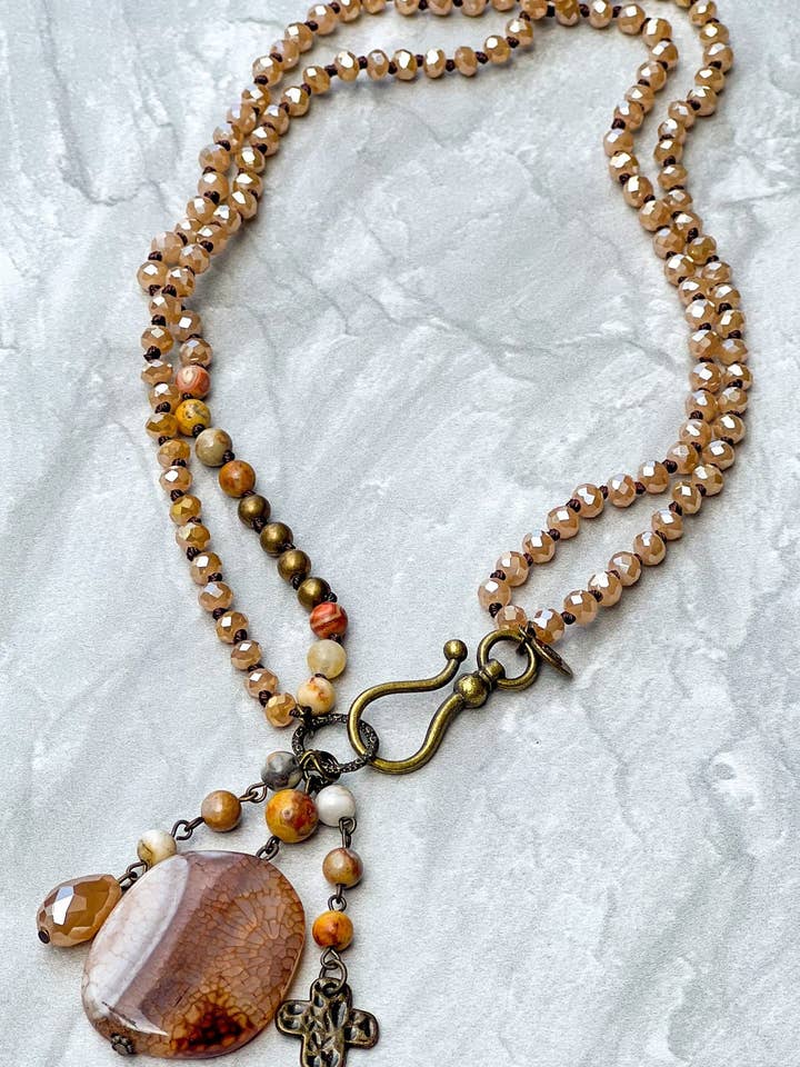 Gizelle Necklace in Taupe Mix for wholesale by Dylan Designs