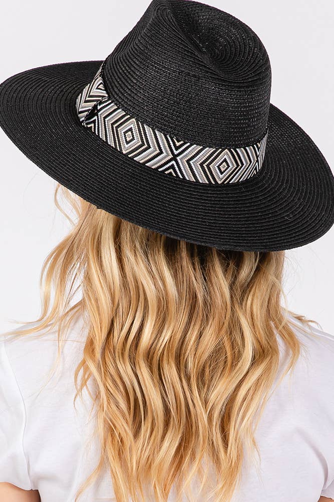 Hana - Wholesale Straw Hat - Women's - Aztec Tribal Pattern Band Straw Summer Sun Hat12