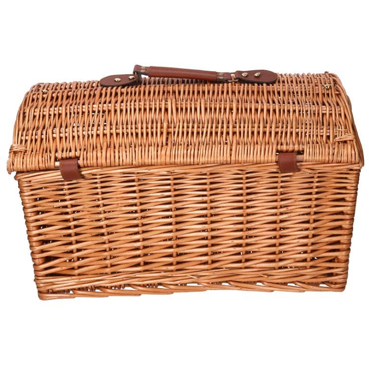 Natural Cesta de picnic bombé rectangular de mimbre con correa para el hombro de venta al por mayor en Faire6