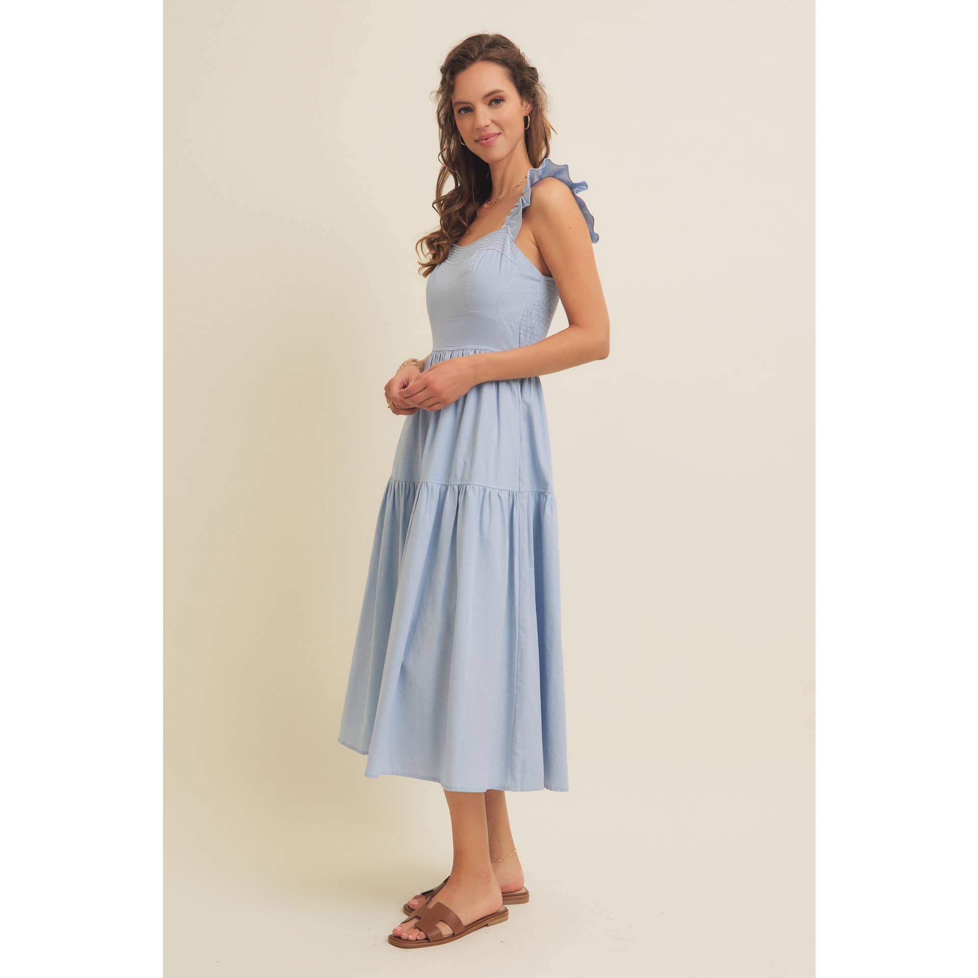 in february – wholesale Klänning - Dam – Klänning midi med volangärmar och sömdetaljer10