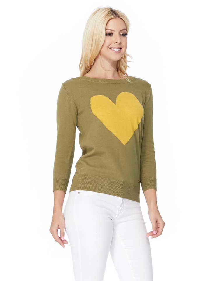 Mak - Vente Pull en maille – femme - Pull à col rond en chenille à manches 3/4 en forme de cœur MK359531