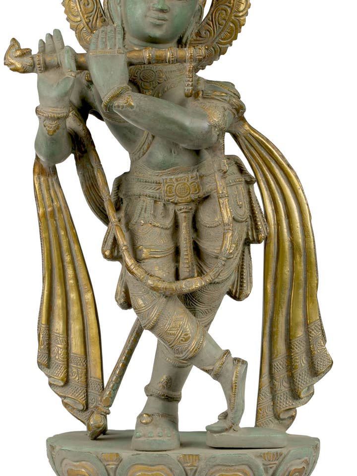 19" Lord Krishna In Brass Statue | Handmade Krishna Figurine for wholesale by Exotic India Art