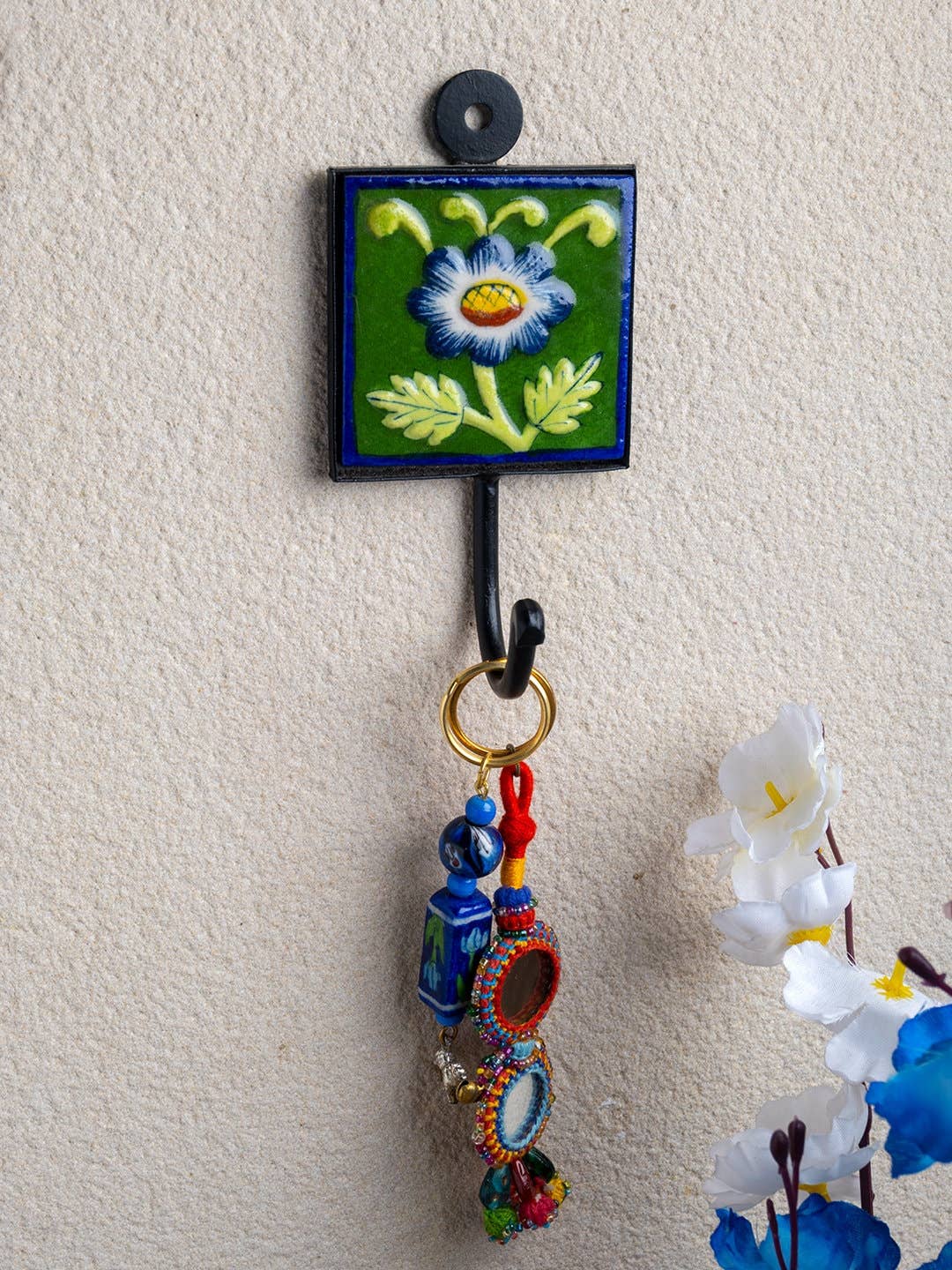 KNOBCO - Wholesale Wall Hook - Multicolor Square Shape Handmade Colorful Ceramic Coat Hook Towel Hook, Decorative Wall Hook, Coat Hanger Keys Hook, Embossed Hook1