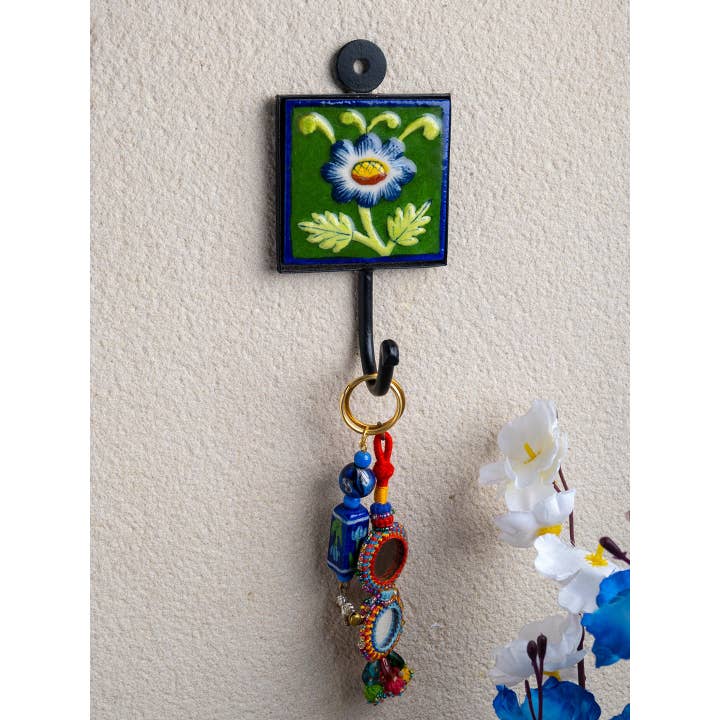 KNOBCO - Wholesale Wall Hook - Multicolor Square Shape Handmade Colorful Ceramic Coat Hook Towel Hook, Decorative Wall Hook, Coat Hanger Keys Hook, Embossed Hook1