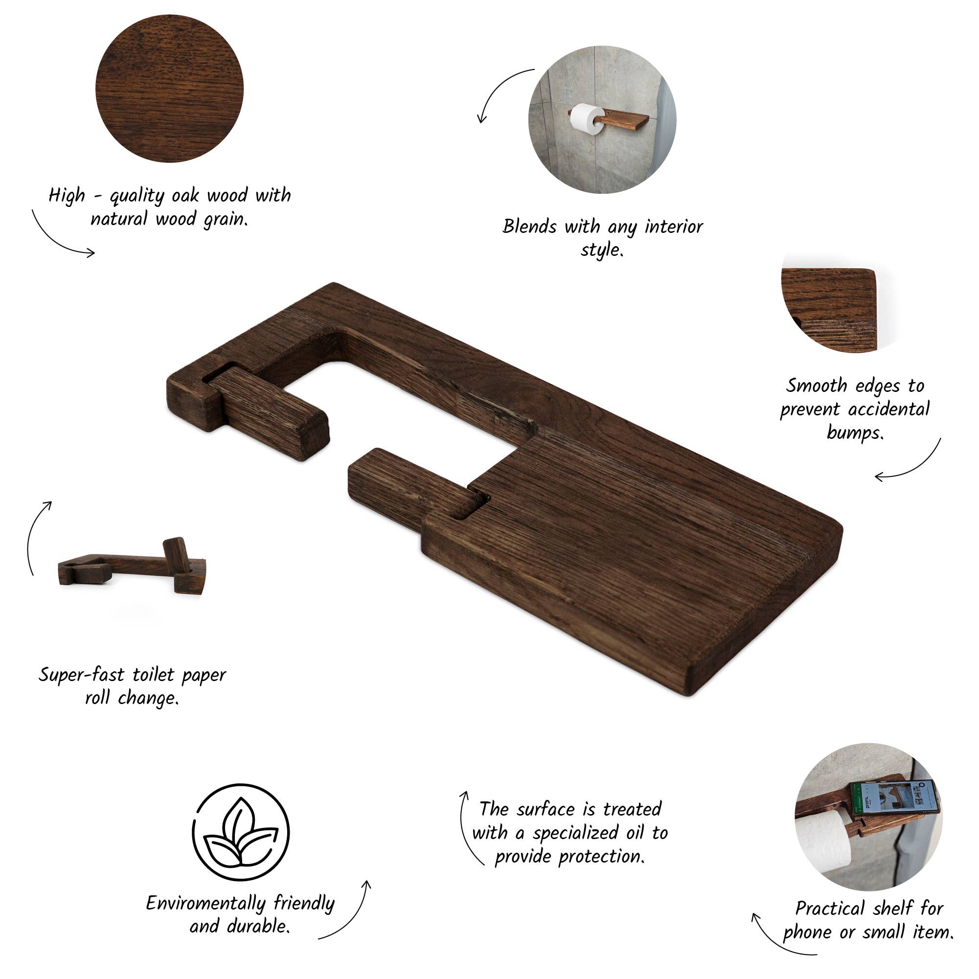 PromiDesign - Wholesale Toilet Paper Holder - Rustic Wall-Mount TP Holder with Wood Shelf Storage8