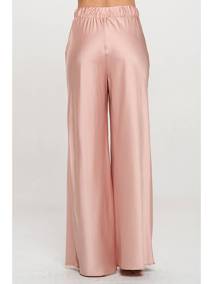 Rose Made in USA Stretch Satin Pants w/ Elastic Waist and Pockets for wholesale on Faire
