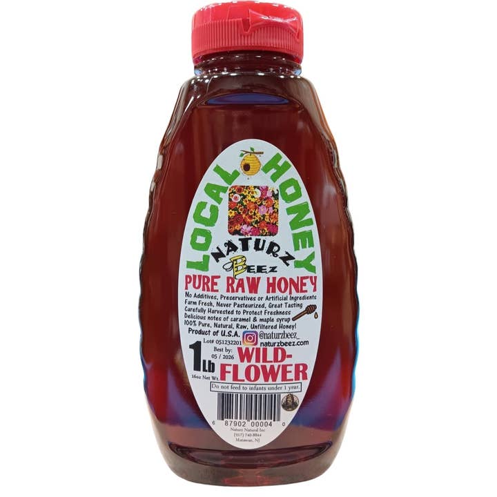 Naturz Beez - Wholesale Honey - RAW HONEY WILDFLOWER 1LB 454g Squeeze Bottle 100% PURE USA0