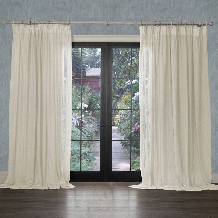 Focus Sheer Woven Pencil Pleat Curtains Pearl for wholesale on Faire1