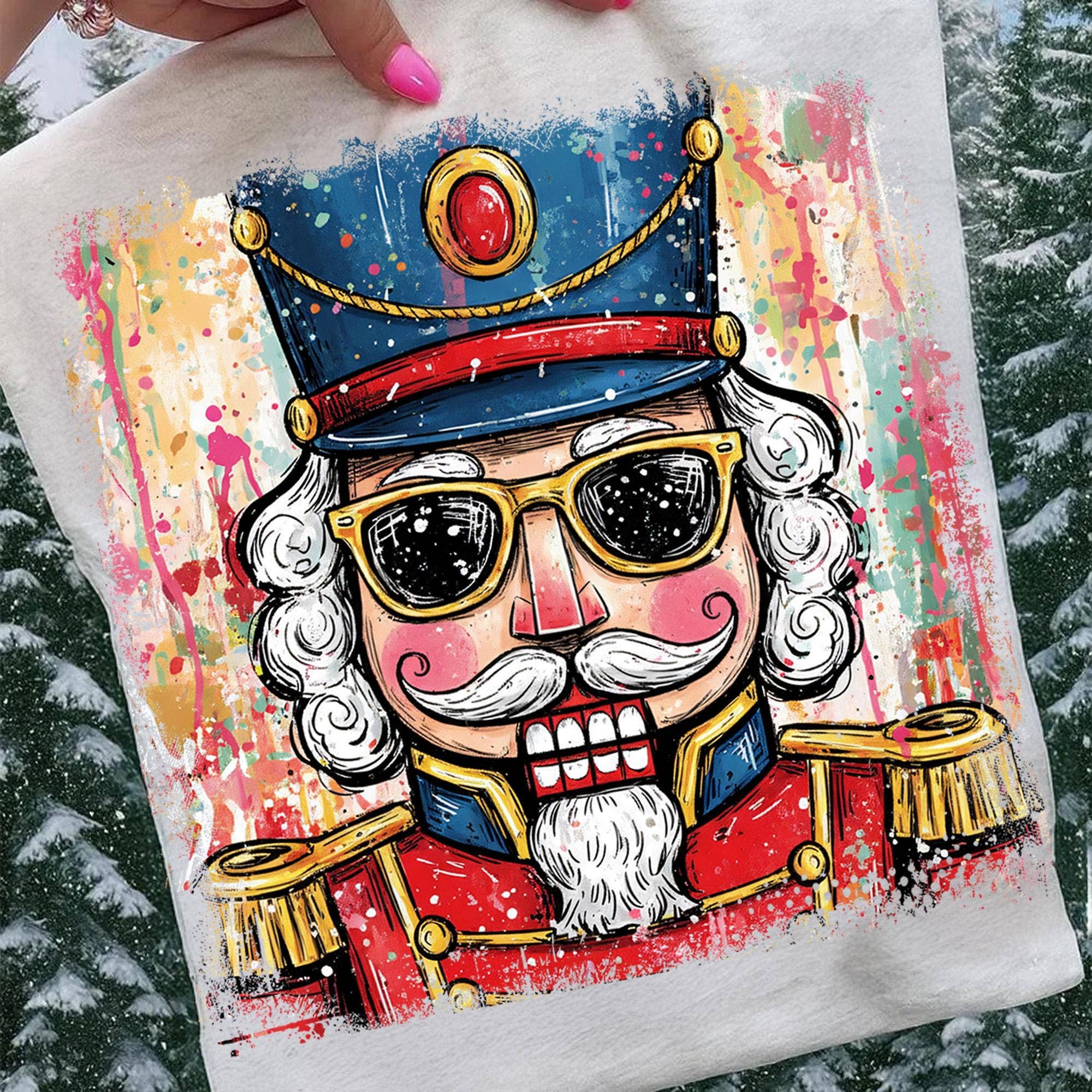 NVC Ecommerce LLC - Vendita all'ingrosso Maglietta stampata - Donna - Maglietta Schiaccianoci di Natale, Felpa con schizzi a pennellate3