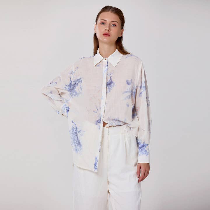 Long-sleeve blouse with floral print for wholesale by Smart and Joy