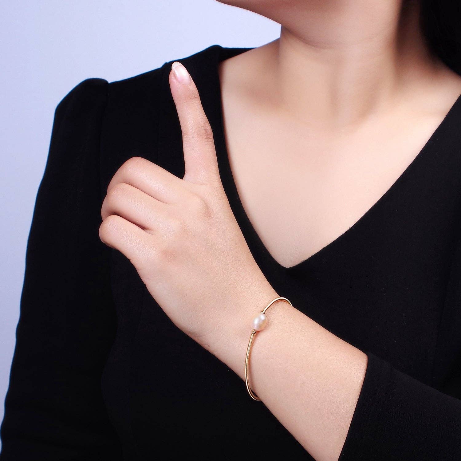 Aim Eternal - Wholesale Cuff Bracelet - Floating Pearl Cuff Bracelet - White Pink Pearl Bangle - Gold Pearl Bracelet Minimalist jewelry WA1862 WA18633