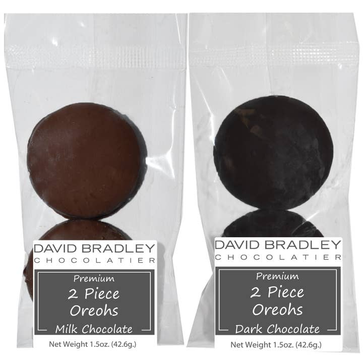 2 Piece Milk Chocolate covered Ore-ohs for wholesale by David Bradley Chocolatier