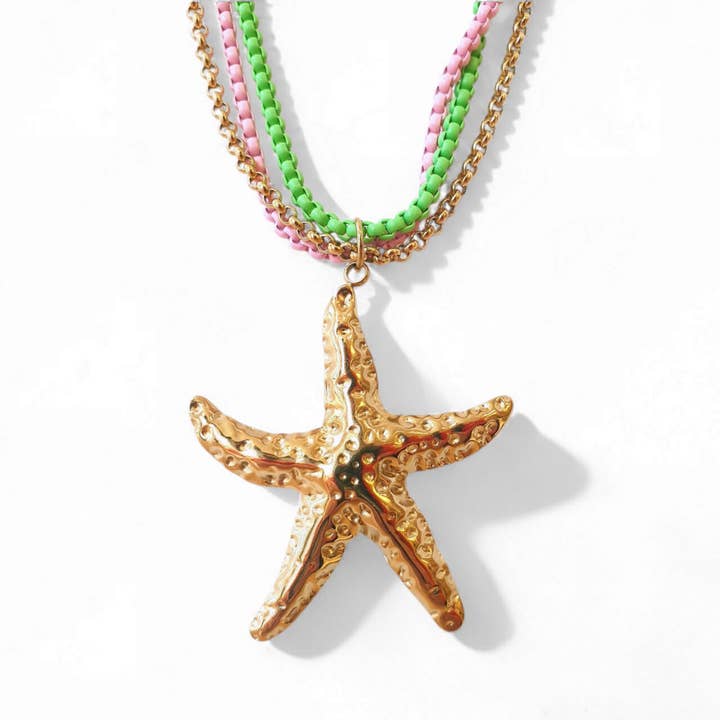 Louis - Collar de cadenas entrelazados de colores y estrella de mar para venta al por mayor de matins parisiens