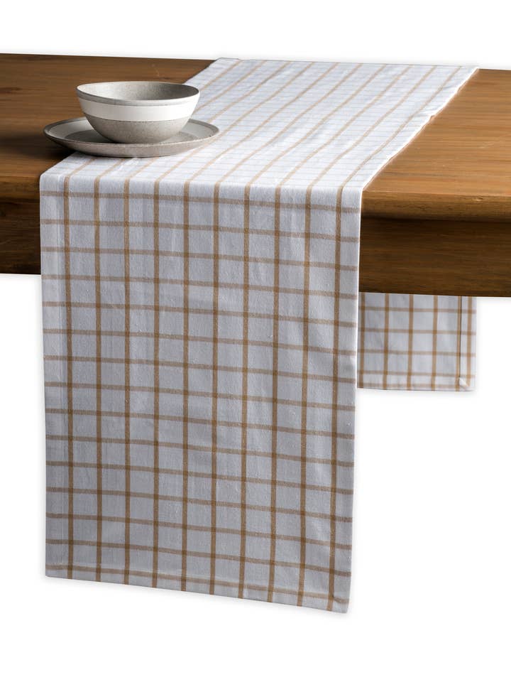 Table Runner - Single Layer - Latte Zuid-Holland for wholesale by MDH - Yarn Dyed Checks