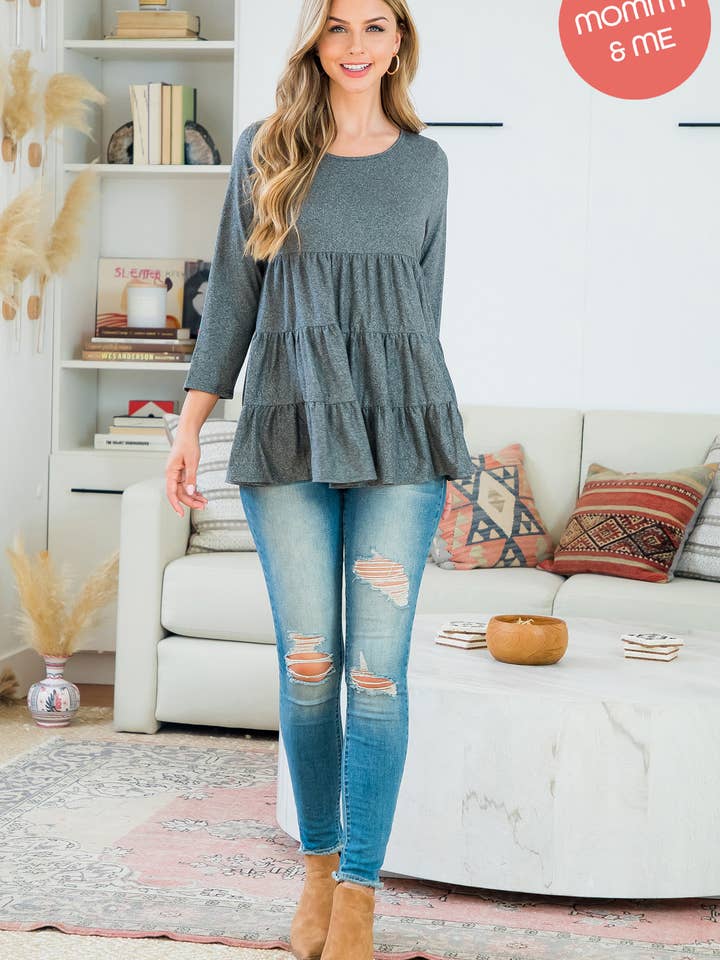 SALG!!! YMT20004-3/4 ÆRME DIFFERENTIERET FLÆSE SOLID TOP for engroshandel hos You & Me