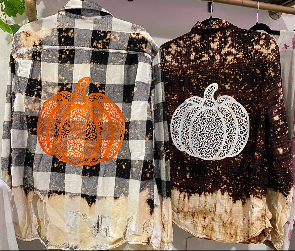 veryHOU - Wholesale Button Down Shirt - Men's - Distressed Bleached Pumpkin Flannel0