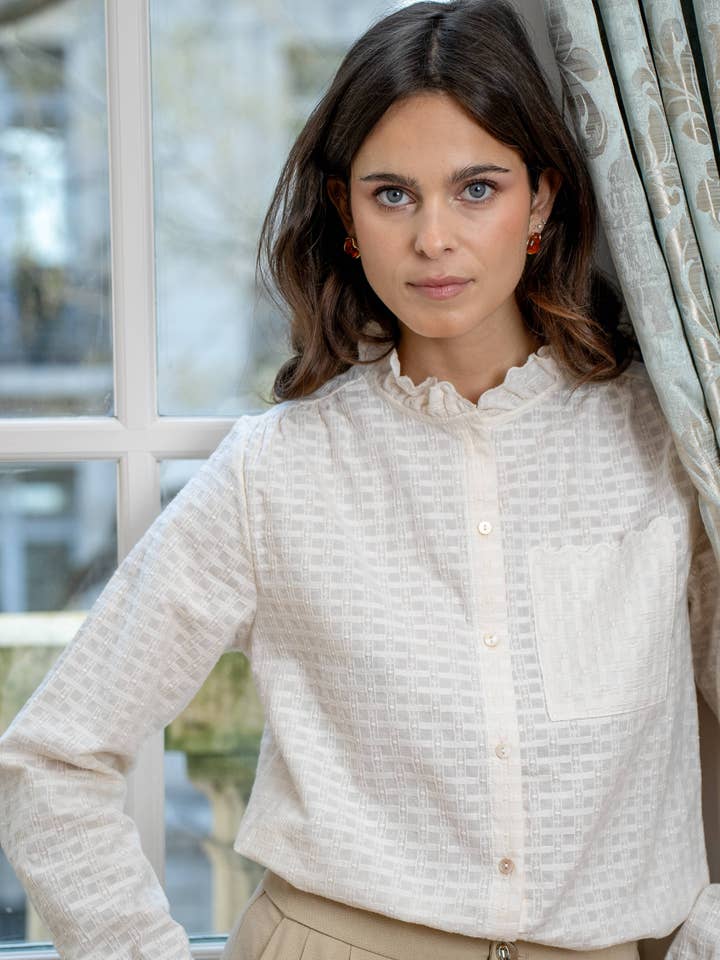 Blusa em algodão texturizado geométrico - A3089-SABINE por atacado de LOVIE & CO