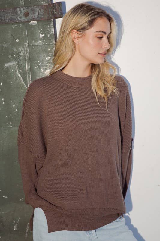 Sunday Morning - Wholesale Tunic Sweater - Women's - SW350037-Crew Neck Oversized Tunic Sweater12