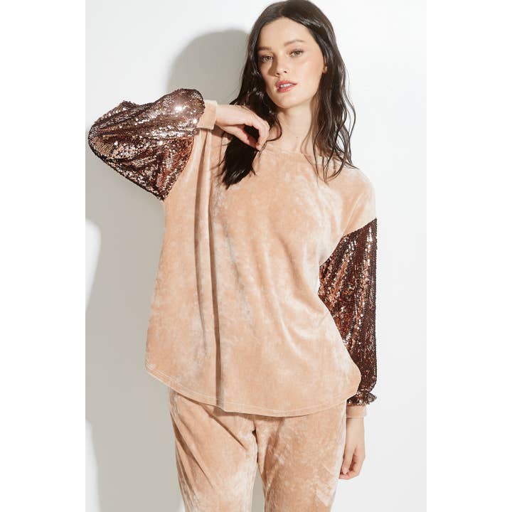 Comfortabele fluwelen sweatshirtset met paillettenmouwen voor wholesale door Phil Love