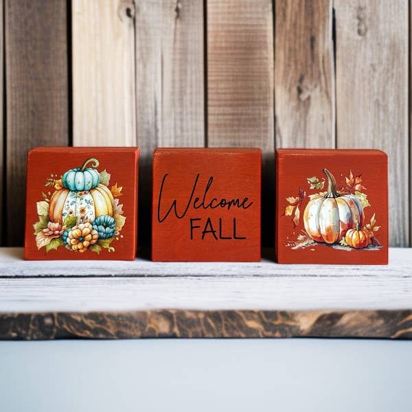 Miniature Fall Pumpkins Wood Signs-Set of 3 -Fall 2025 Décor for wholesale by Inkwood Crafters