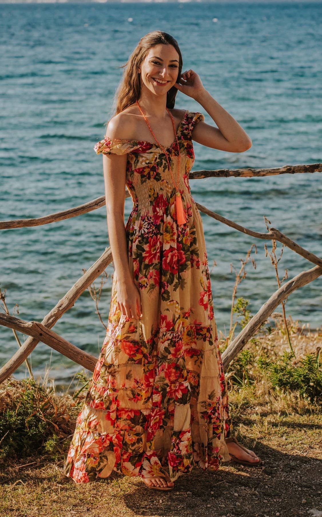 Miss Kitsch - Wholesale Dress - Women's - THAILAND Beige Floral Long Dress2