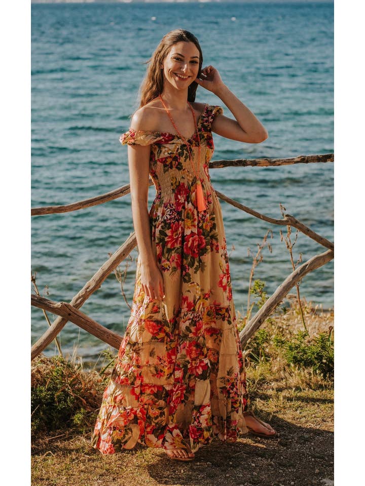 Miss Kitsch - Wholesale Dress – Women's - THAILAND Beige Floral Long Dress2