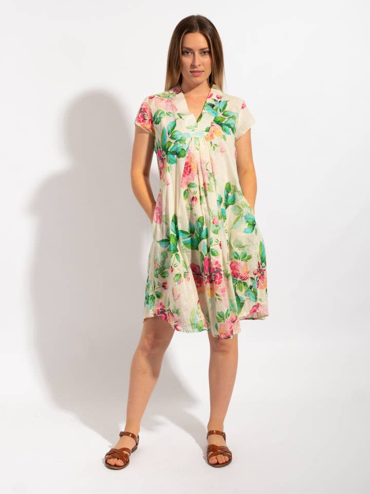 Cabarita Dress In Beige Pink Pretty for wholesale by Mozaic by Euro Dreaming