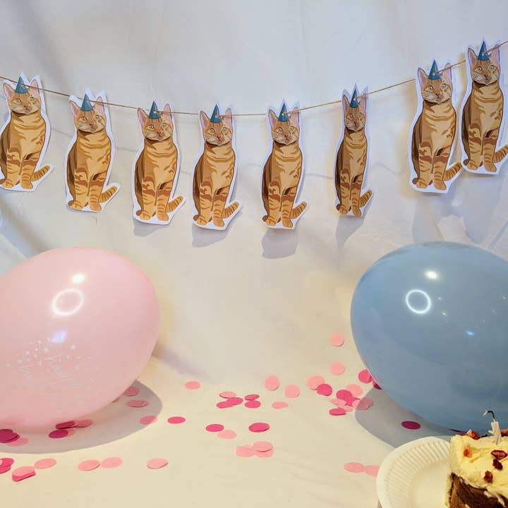 cat party bunting/ banner/ kitten/ ginger tabby for wholesale by Sazzlebybell