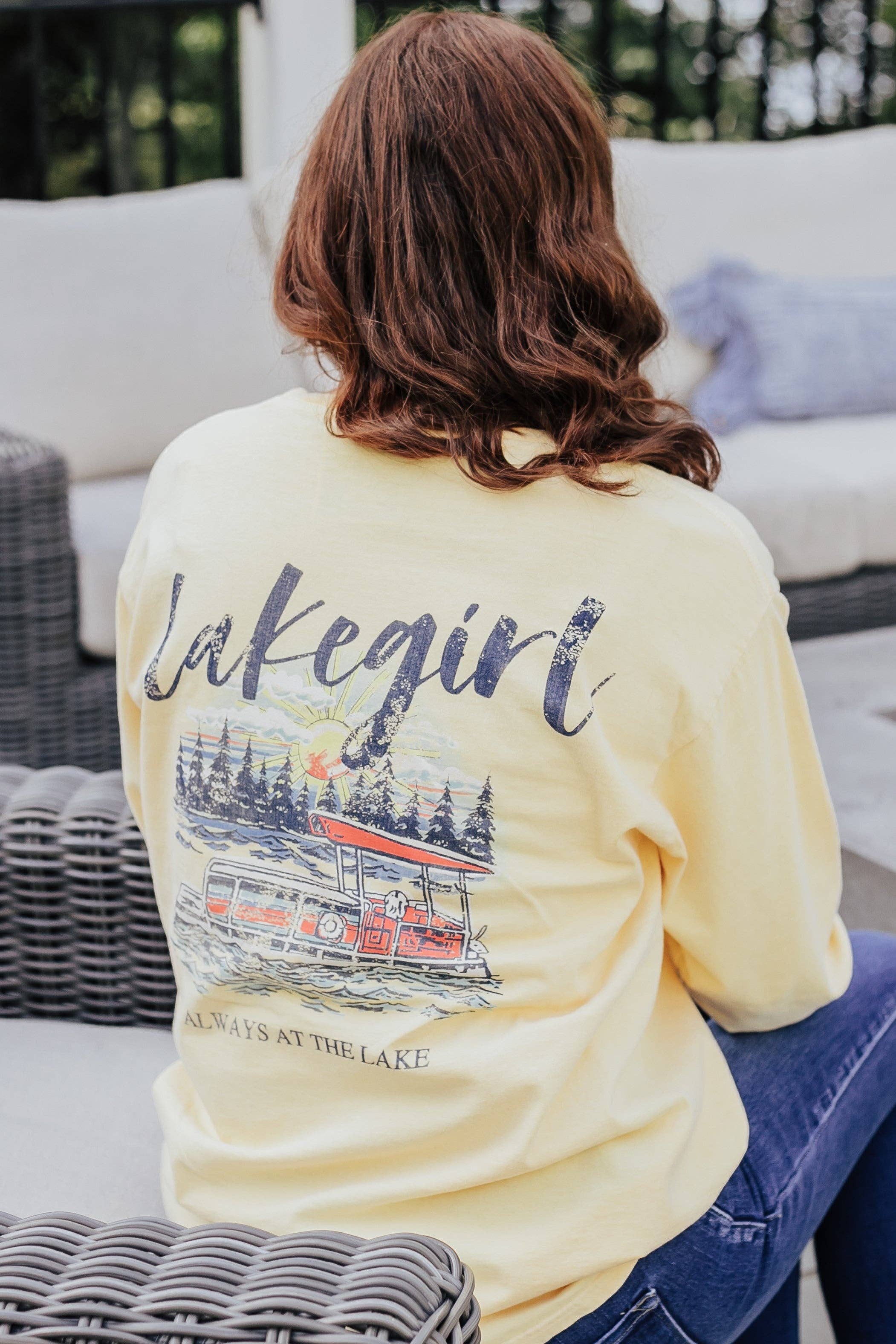 Lakegirl - Wholesale Screen Printed T-Shirt - Women's - Pontoon Long Sleeve in Butter2
