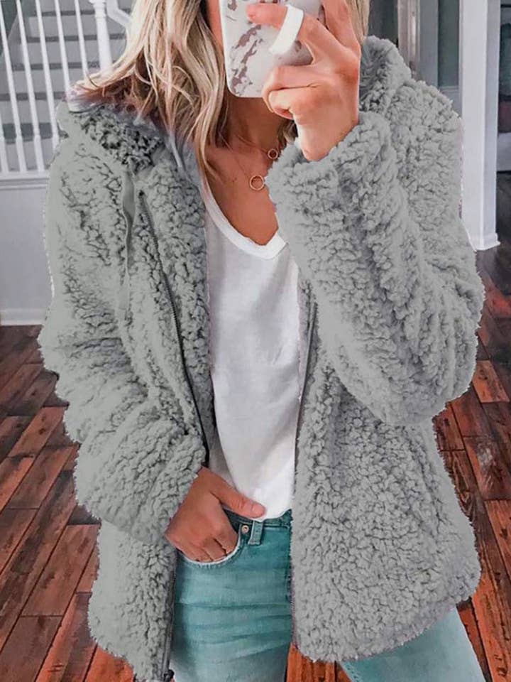 safistyle - Wholesale Jacket - Women's - Hooded Plush Zip-Up Jacket8