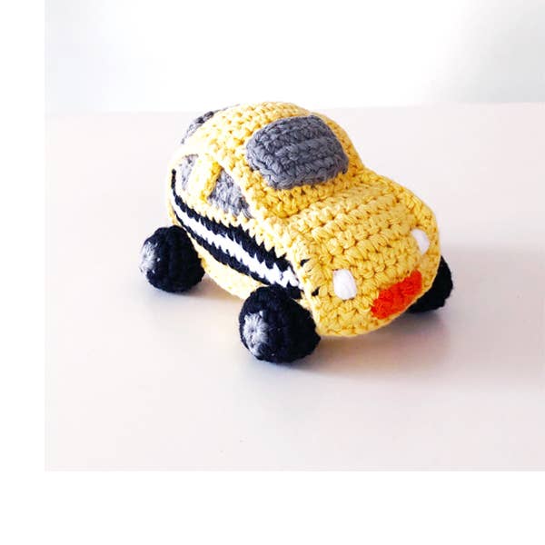 Crochet Baby Toy Taxi car rattle for wholesale by Pebblechild