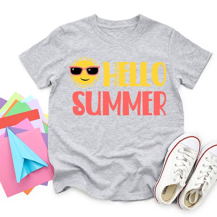 Hello Summer T-shirt graphique pour fille rose et jaune pour la vente par Kids By Kissed Apparel