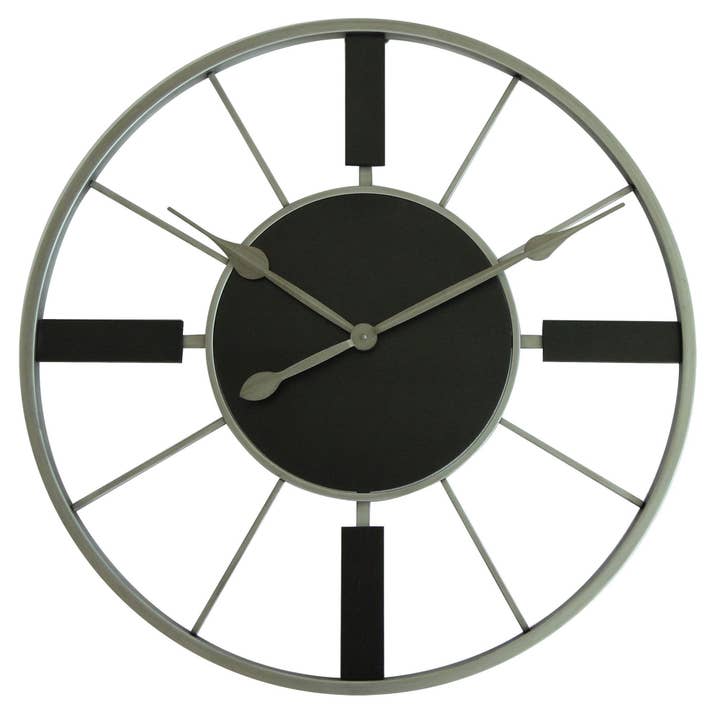 Eli Black and Silver Wrought Iron Wall Clock for wholesale by Hermle