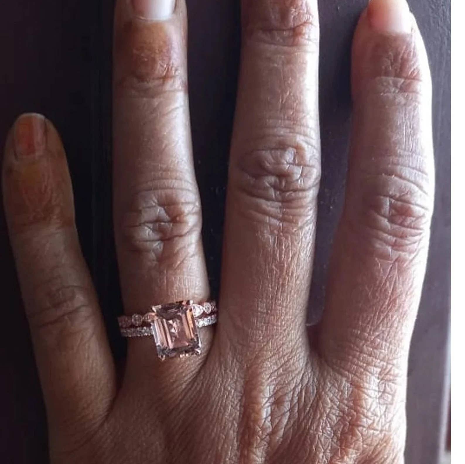 GEMPARA - Wholesale Engagement Ring - 14K Solid Rose Gold Emerald Cut Morganite Ring Set6