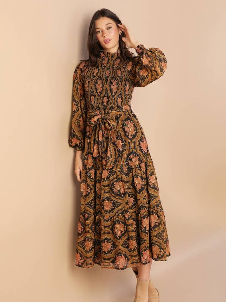Black A printed woven midi dress - ID21816 for wholesale on Faire