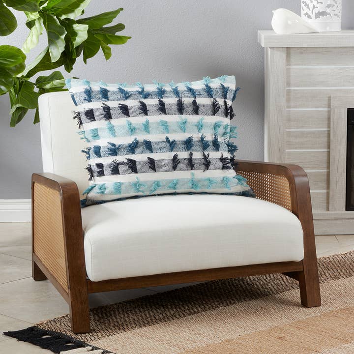 Cojín de algodón a rayas azules de 20 pulgadas para venta al por mayor de Fennco Styles