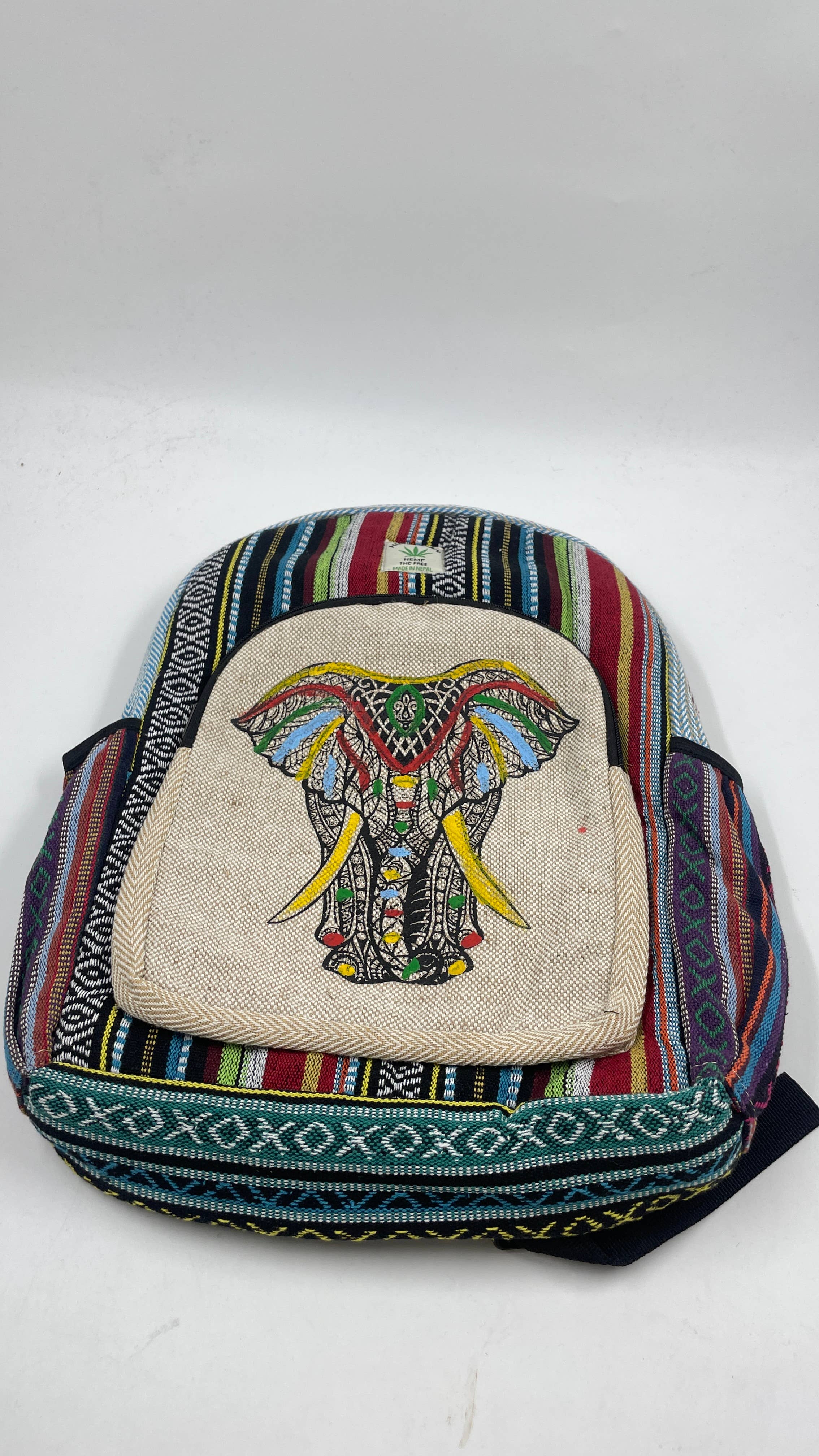 Funky Yak Ltd – wholesale Backpack – Women's – 100% Quilted Handmade Himalayan Hemp BackPack-Elephant Embro4
