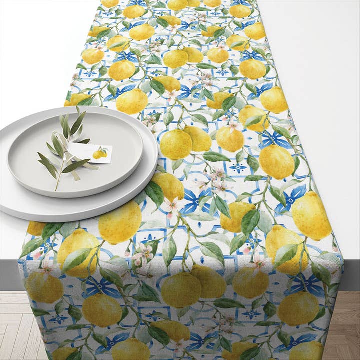TABLE RUNNER (Cotton) - Mediterranean Lemons for wholesale by Elegant Gifts