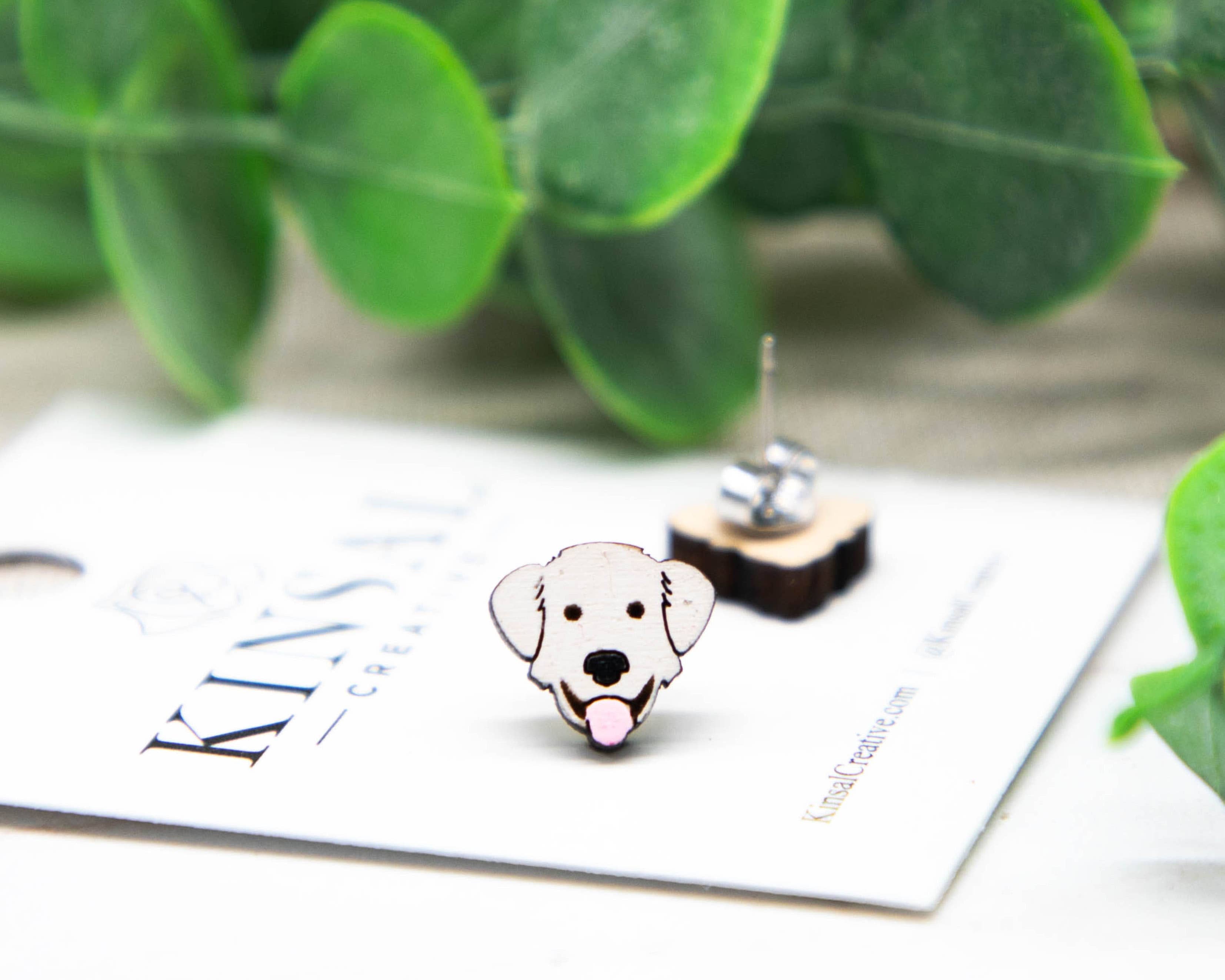 Kinsal Creative - Wholesale Stud/Post Earrings - Great Pyrenees Dog Wood Stud Earrings1