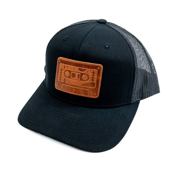 Cassette Trucker Hat - Leather Patch Hat for wholesale by Popov Leather