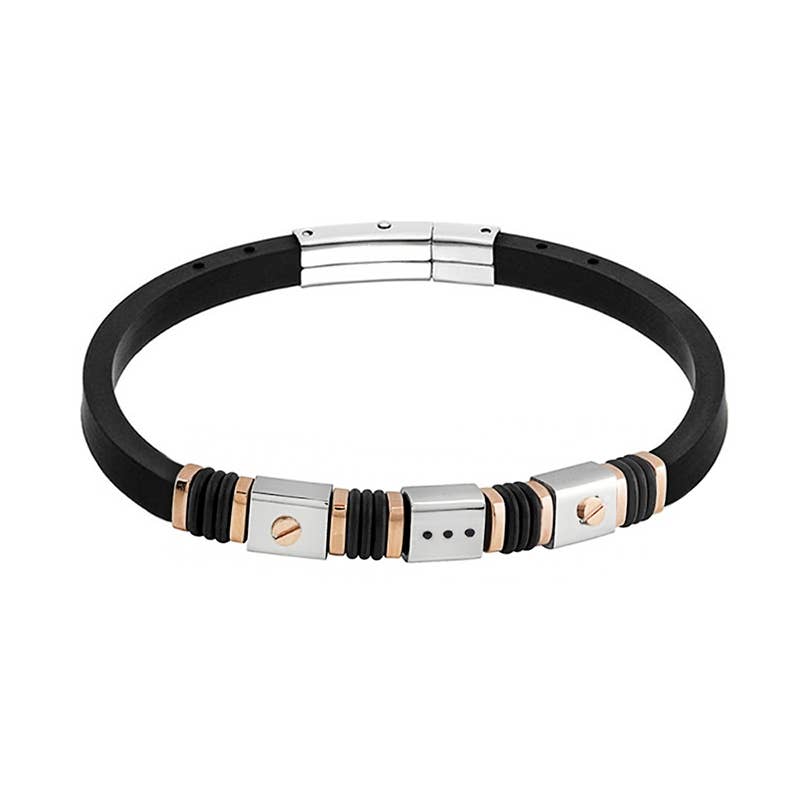 AMORINO SRL - Wholesale Bangle Bracelet - MEN'S SILICONE BRACELET WITH STEEL INSERTS0